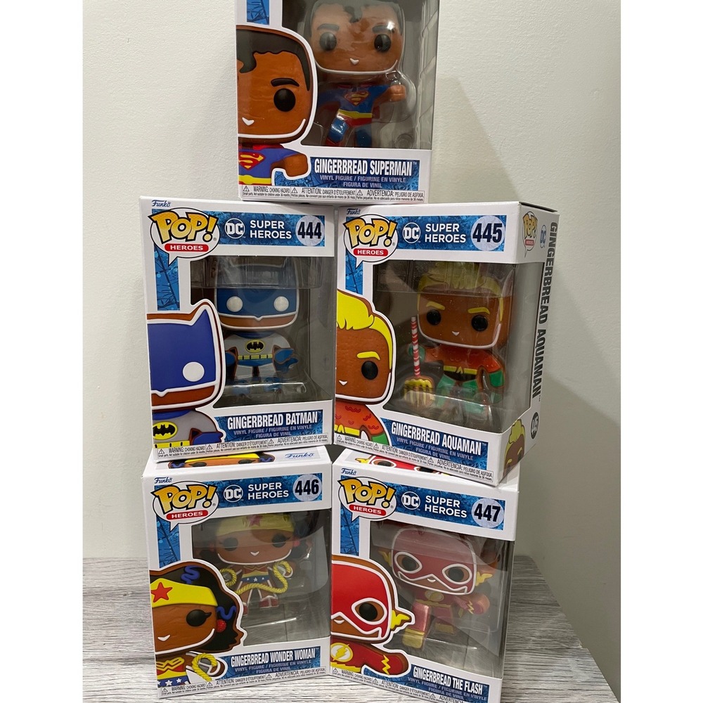 Funko Pop DC Super Heroes Gingerbread Set Superman Batman Wonder Woman Flash 5pc